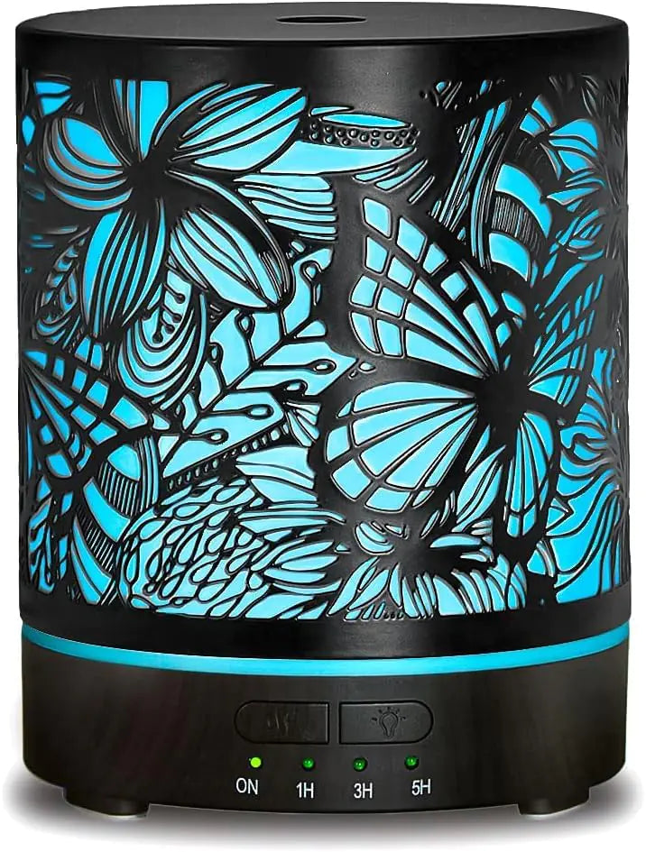 Essential Oil Diffusers 300ML Metal Aromatherapy Oil Diffusers For Large Room Butterflies & Flower Ultrasonic Cool Mist Diffuser with Waterless Auto Shut-Off Protection for Home Office SPA Yoga