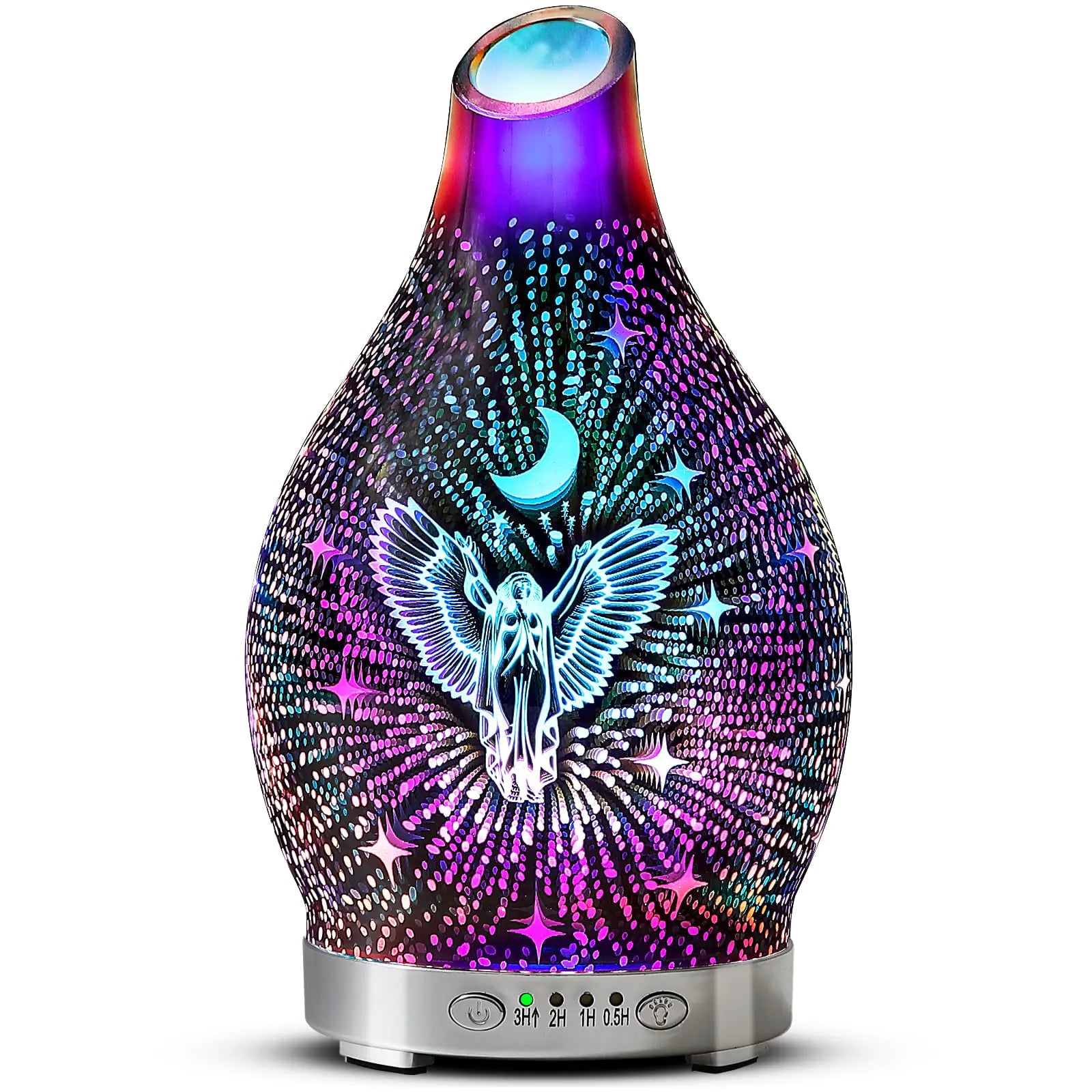 MAXWINER Essential Oil Diffuser 3D Glass Angel Aromatherapy Diffuser Ultrasonic Cool Mist Oil Diffuser Auto Shut-Off Timer Setting 7 Colors LED Lights Changing for Home Office Spa 120ml
